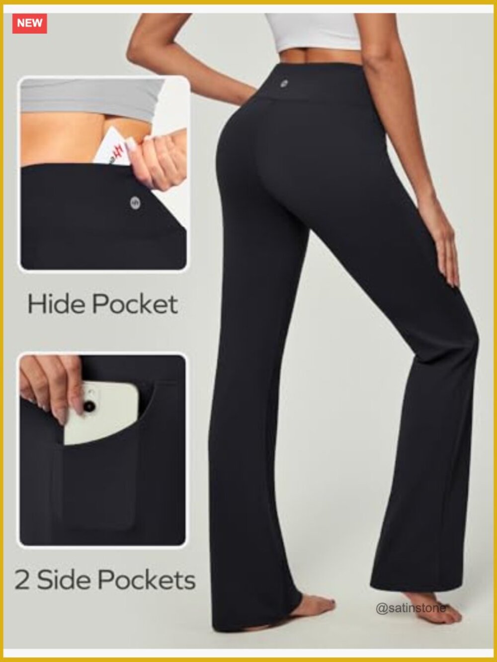 High Waisted Bootcut Yoga Pants with Pockets Stretchy Work Pants - Picture 3 of 7